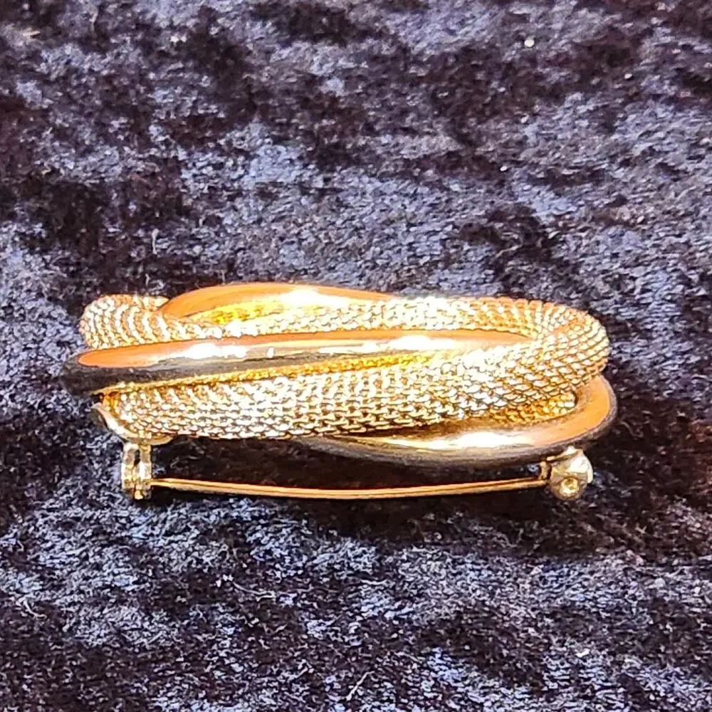 Vintage Monet Gold Tone Brooch | Flashback Circle Pin Textured Designer Jewelry